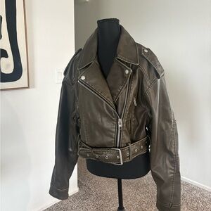 Zara Brown Faux Leather Biker Jacket
